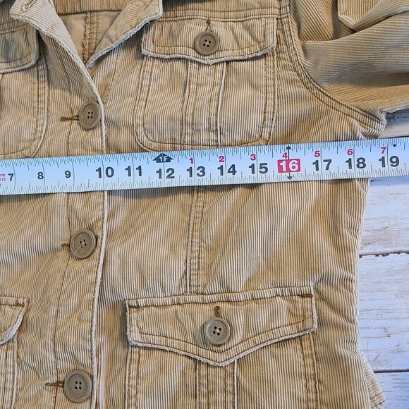 Vintage Y2K Corduroy Jacket Tan Made in Hong Kong Pockets Retro Distressed L - Picture 6 of 9